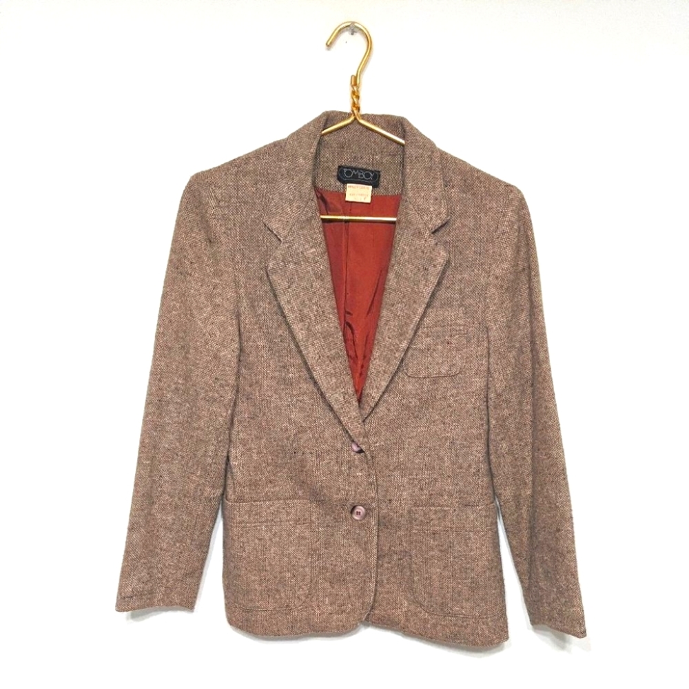 Vintage Tweed Wool Blend Camel Blazer Size 9